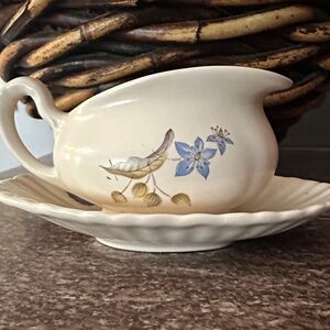 Floral Cream Gravy Boat with Saucer